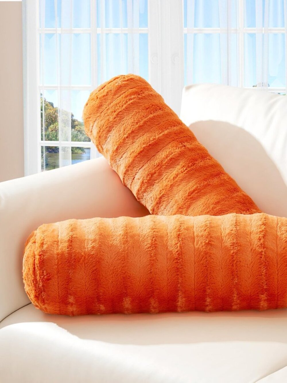 Faux Fur Bolster Pillows – Soft Decorative Cylinder Pillows for Bed or Couch